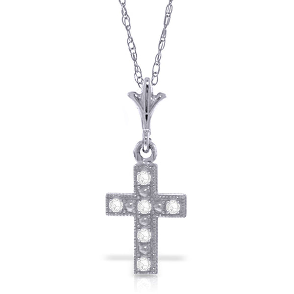 0.03 Carat 14K White Gold Cross Necklace Natural Diamond