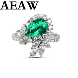 1.2ct to 1.3ct Natural Emerald 14K White Yellow Gold 0.4 to 0.5ct Round Cut Diamond Engagement Ring Jewelry Gemstone colombian