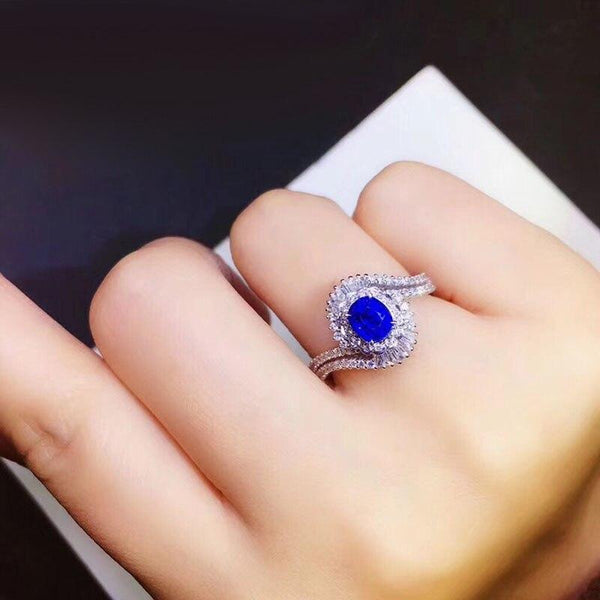 0.7ctw Real Diamond 14K White Gold Genuine 1ct AAA Natural Sapphire Ring Simple Design for Girl Birthday Wholesale Jewelry