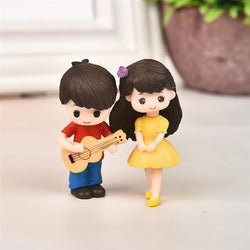 1 pair Cute Lovers Couple Figurines Miniature Craft with Guitar Ornament Fairy Garden Decor home decoration accessories