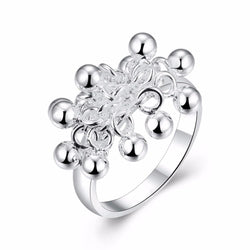 100% 925 Solid Sterling Silver Smooth Surface Beads Cocktail Ring Size 6 7 8 9 10 Women Girls Kids Xmas Gift