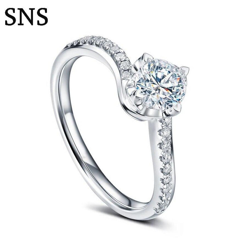 0.41ctw 100% Natural Diamond Engagement Ring 0.3carat Round Diamond & 0.11ctw Accents Twist Band Style 14k White Gold for Lady