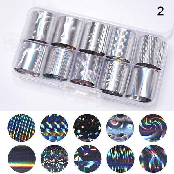 10 Design/set  Nail Foil Nail Art Transfer Foil Stickers Paper sparkly AB Color UV Gel Wraps Nail Adhesive Decals
