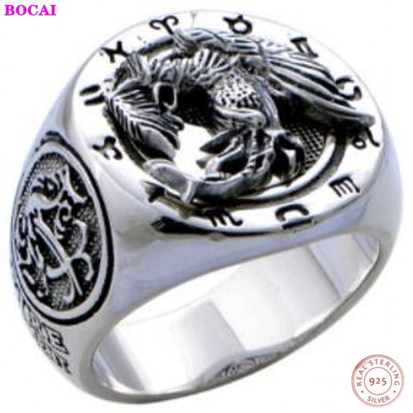 100% real S925 pure silver ringr four god beast rosefinch  domineering ring for man Bless the good luck ring Man's silver ring