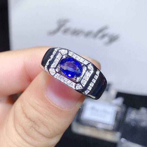 1 Carat natural sapphire men's ring,  925 pure silver does not change color. Certificate. New products