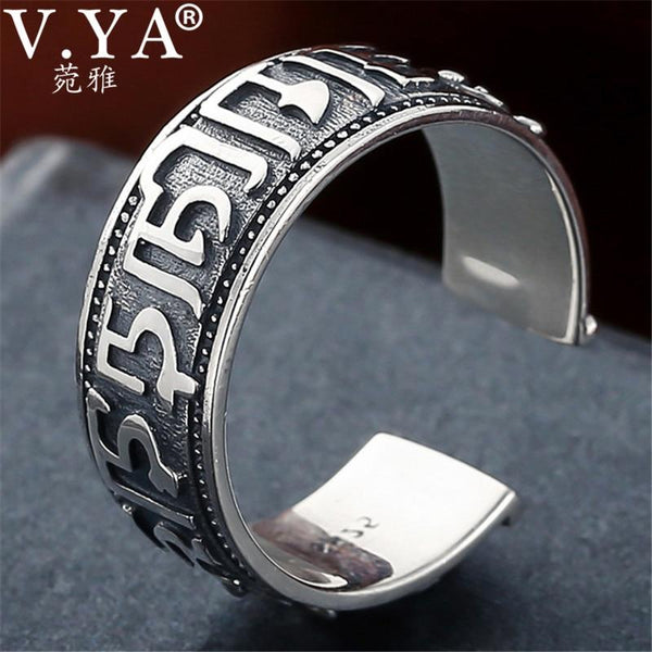 100% Real Pure 925 Sterling Silver Ring The sixth mantra Ring Lucky Opening Rings for Men Women Fine Jewelry free shipping HYR02