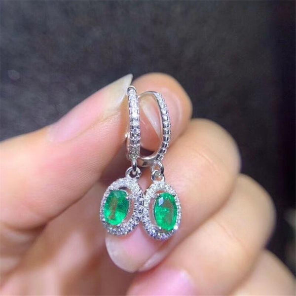 100% Natural Emerald Earrings for Party 4*6mm Emerald Dangler for Wedding 925 Silver Emerald Jewelry
