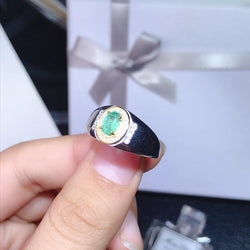 0.5 carat natural emerald men's ring adjustable size 925 sterling silver certificate package