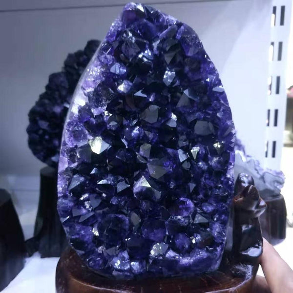 1.3kg Natural purple crystal cluster natural Uruguay amethyst cave decoration + base
