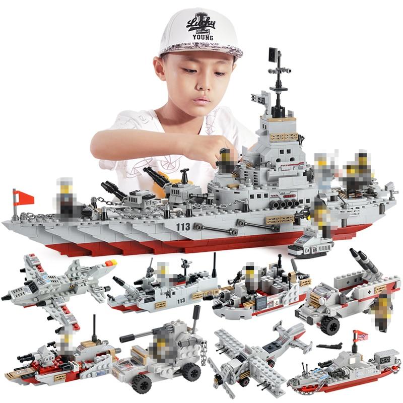 1000+ PCS Military Warship Navy Aircraft Army Figures Building Blocks LegoINGlys Army Warship Construction Bricks Children Toys