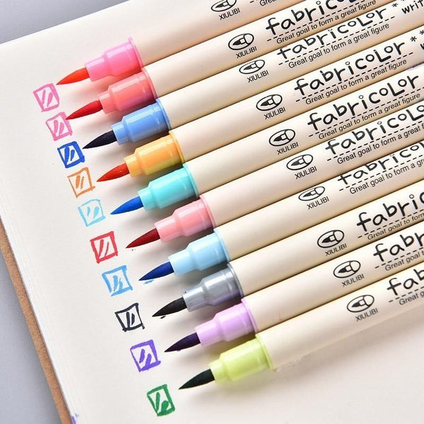 10 Color Fabricolor Write Brush Pen Calligraphy Paint Marker Pens Set Drawing Painting Watercolor Art Brush Pen 04429