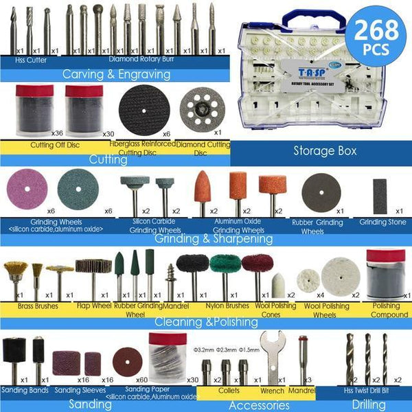 1/8" Shank Rotary Tool Accessories Set Mini Drill Bit Kit Grinding Sanding Polishing Cutting Universal Fitment for Dremel