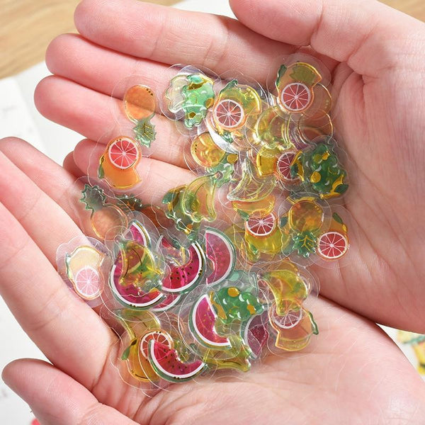 100 pcs/pack Mini Transparent 3D PVC Crystal Candy Stickers Creative Animal Dolphin Fruit Cat Decorative Sticker for Diary Album