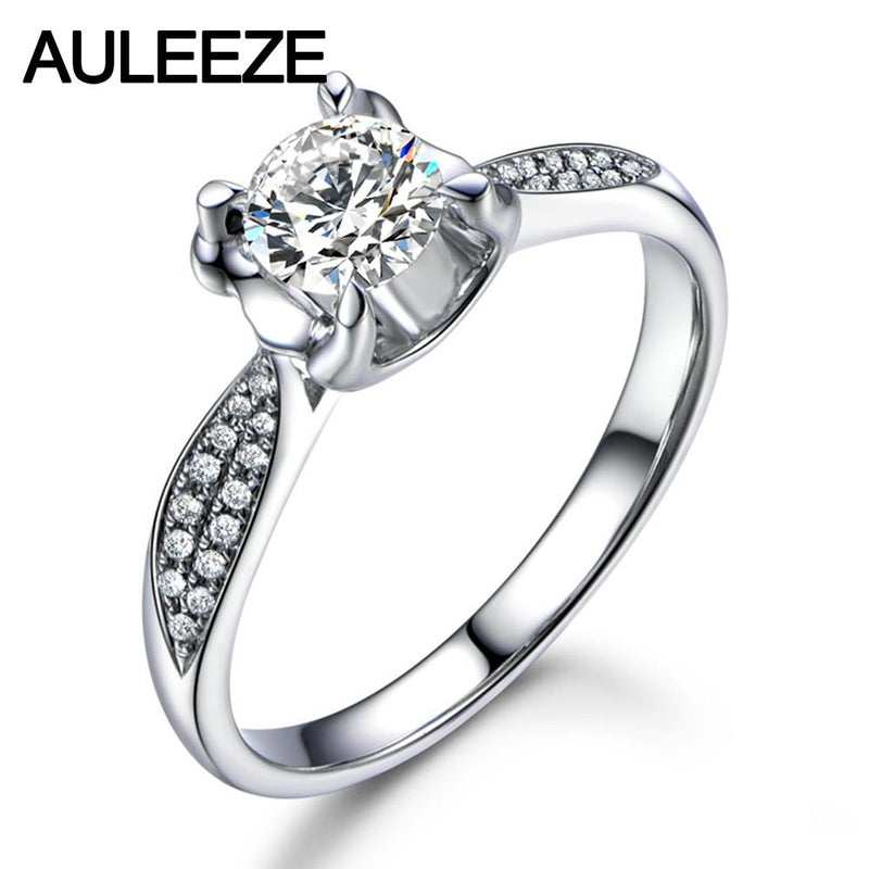 0.8CT Moissanites Ring Solid 18k White Gold Lady Wedding Ring Unique Minimal Prong Set Lab Grown Diamond Engagement Ring Jewelry