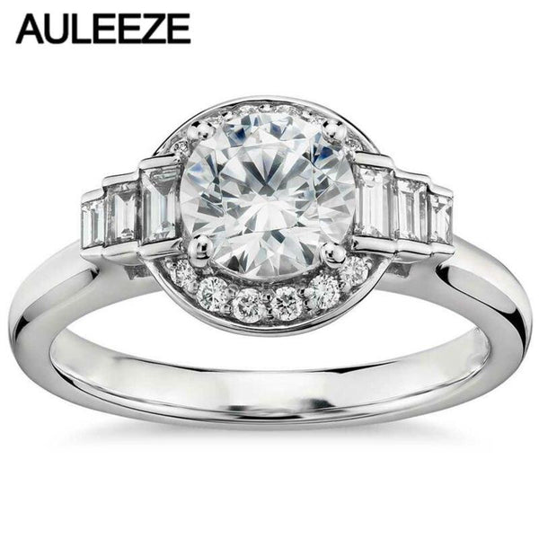 1 Carat Moissanites Rings For Women Baguette Cut Real Diamond Solid 14K 585 White Gold Jewelry Engagement Wedding Ring