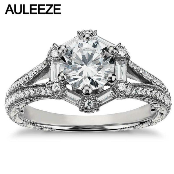 1 Carat Moissanites Ring Hexagon Baguette Real Diamond Jewelry Solid 14K White Gold Ring Diamond Engagement Rings For Women