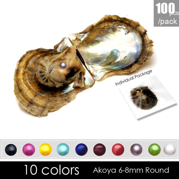 100 pcs Interesting gift 6-8mm round akoya pearl in oyster with vacuum-packed, AAA grade natural saltwater pearls oysters