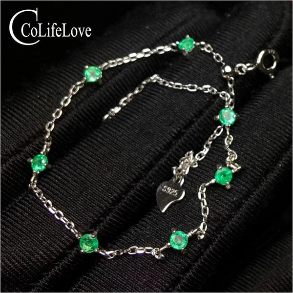 100% natural Zambia emerald bracelet for wedding 3 mm round SI grade emerald silver bracelet 925 sterling silver emerald jewelry